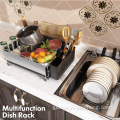 2 Tier 304 Stainless Steel Dish Rack Removable Drain Tray Utensil Holder Dish Drying Rack Factory